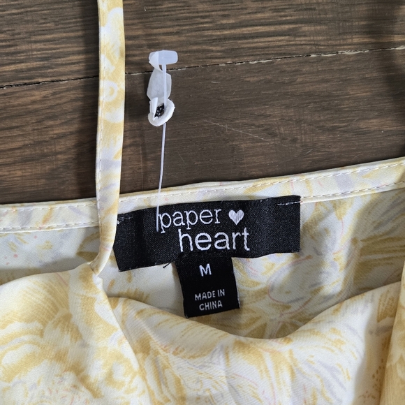 NWOT Paper heart yellow floral roses cottage satin cowel neck slip dress sz M - Picture 6 of 10